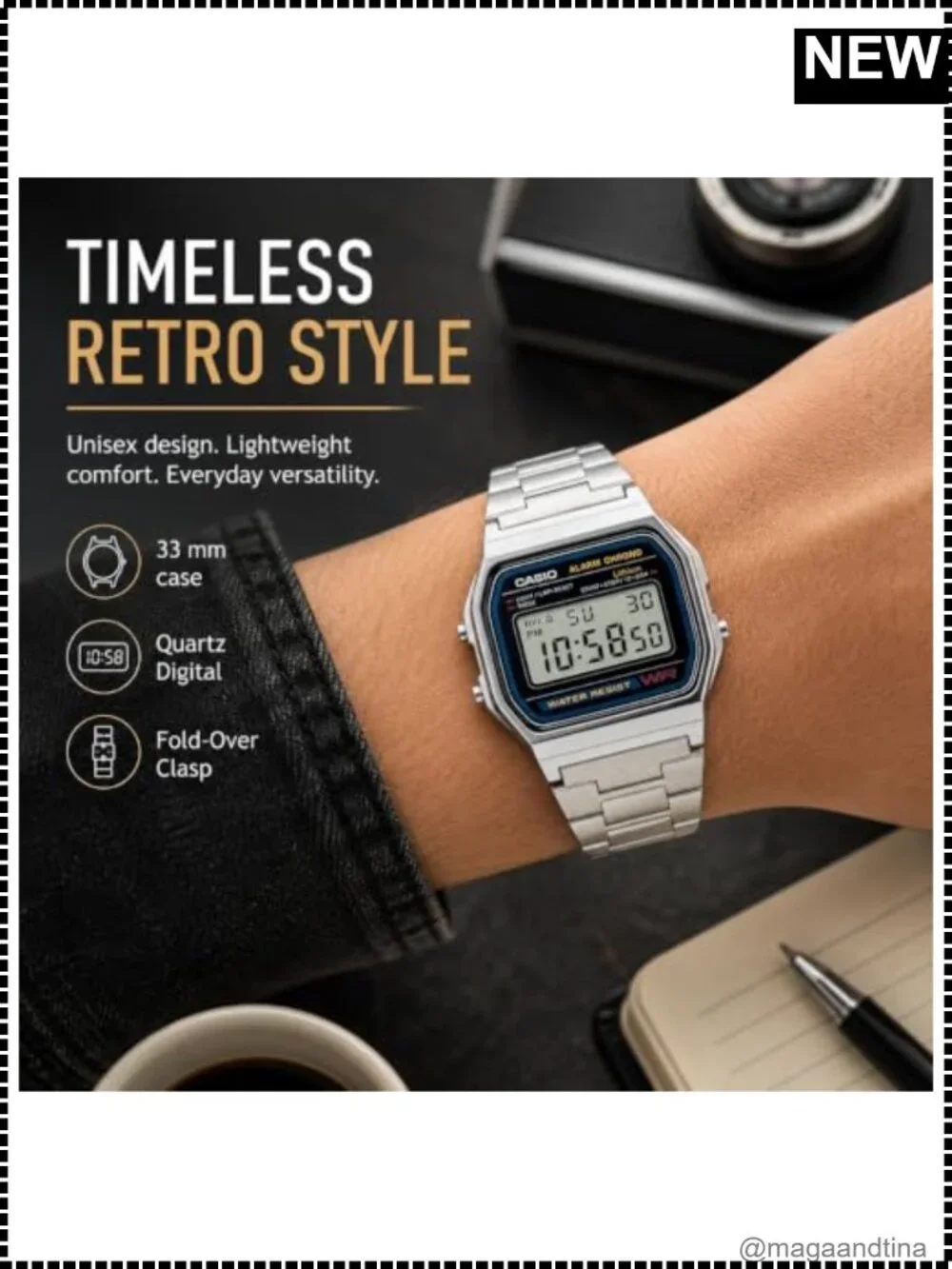 Casio Digital Watch Stainless Steel Bracelet Water Resistant Retro Unisex
